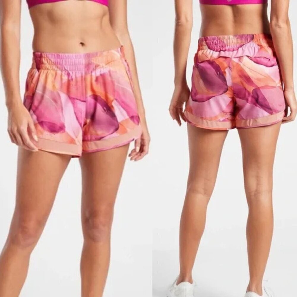 Athleta Printed Mesh Racer 4" Run Training Running Athletic Shorts  - 35690